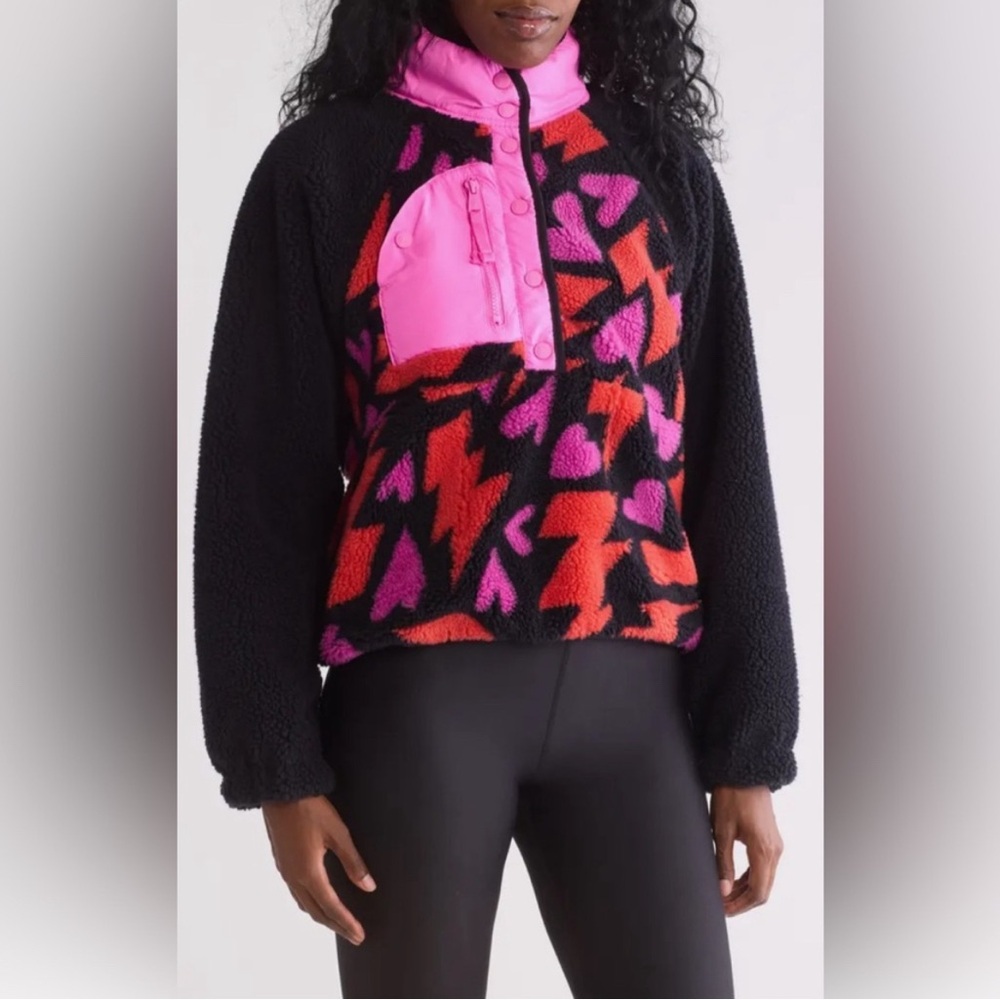 Free People FP Movement Rocky Ridge Fleece Pullover Bolts of Love Combo Size S